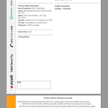 Flavel Akhisar Arçelik Yetkili Servisi Servis Kaydı İptali