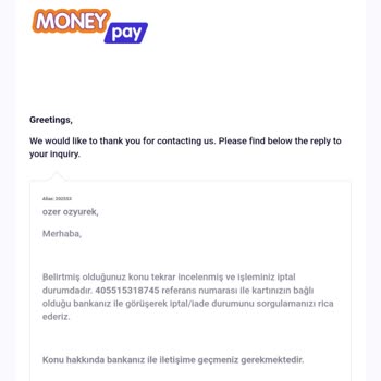 MoneyPay Ücret İade Sorunu