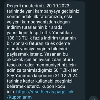 Vodafone Faturaya Haksız Ücret Yansıtılması