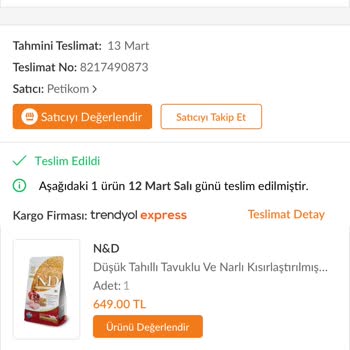 Nd Marka Trendyol Satıcısı Bozuk Mama Gönderiyor