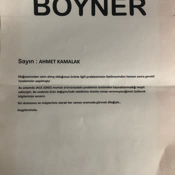 Boyner / Jack & Jones Mont Sol Kolunda Dikiş Hatası