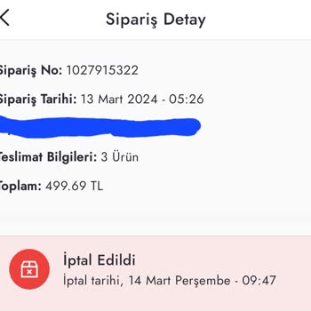 Boyner Siparişimi İptal Etti