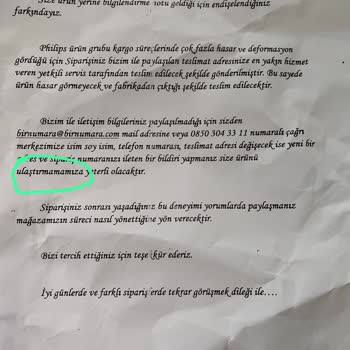 Trendyol Birnumara Mağazasının Ürün Yerine Mektup Göndermesi