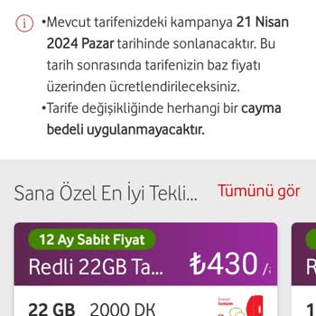 Vodafone Yüksek Tarife Israrı
