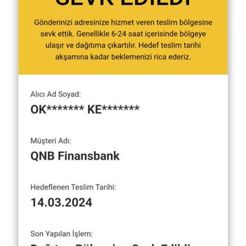 AGT Kurye (aynigunteslim.com) QNB Finansbank Kredi Kartı Teslimat Gecikmesi Ve Mağduriyeti