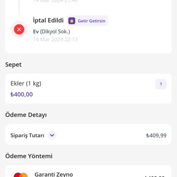 Getir Sipariş İptal Etti