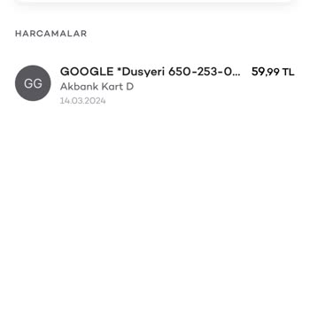 YDS Google Hesabımdan 59.99TL Tutarında Para Çekmiş