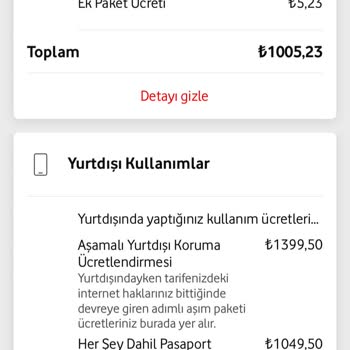 Vodafone Yurt Dışı Fatura Kullanımı
