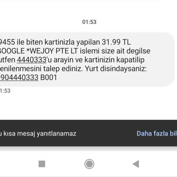 Google Play İzinsiz Kart İşlemine İtiraz