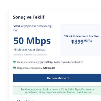 TurkNet 50 Mbps Yerine 16 Mbps