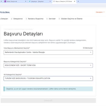 VFS Global Hollanda Vize Randevusu Vermiyor