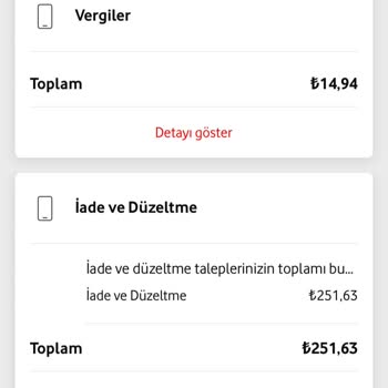 Vodafone İade Ve Düzeltme Ücreti Olarak Faturama 251,63para Yansıtıyor