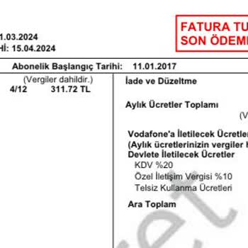 Vodafone İade Ve Düzeltme Ücreti Olarak Faturama 251,63para Yansıtıyor