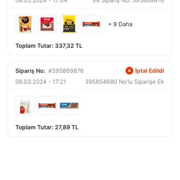 Migros Bilgim Dışında İptal Edilen Sipariş