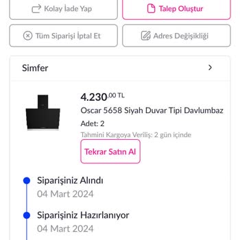 Pazarama Ve Simfer Vermiş Olduğum Siparişi Göndermiyor