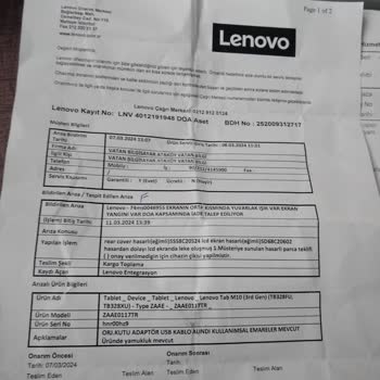 Lenovo Tablet Ekran Kararması Ve Yüksek Onarım Ücreti Şikayeti