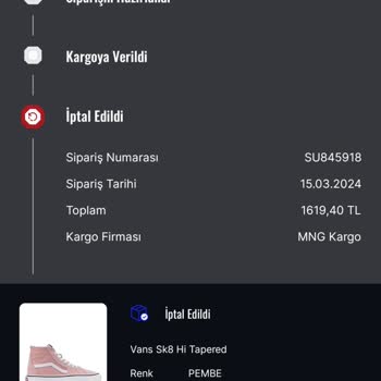 Sneaks Up Habersiz İptal Edilen Sipariş