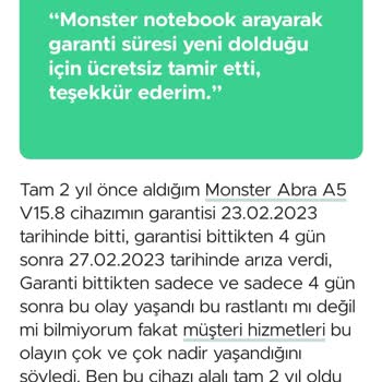 Monster'dan Aldığım Bilgisayar Garantisi Biter Bitmez Arıza Verdi.