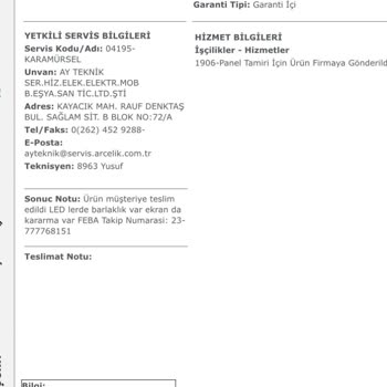 Arçelik TV Arızası Ve Yetkili Servis Şikayeti