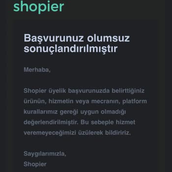 Shopier Başvurunuz Olumsuz Sonuçlanmıştır
