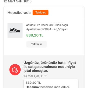 Hepsiburada Tarafından İptal Edilen Sipariş