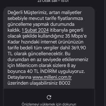 Millenicom Paket Ücretinin Haksız Artışı