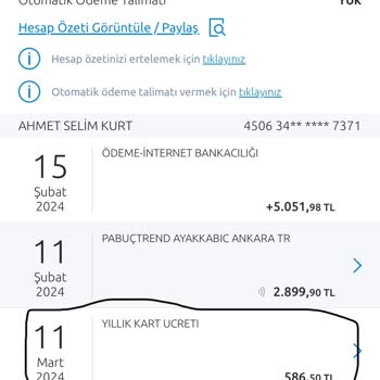 Yapı Kredi Bankası Yıllık Kart Ücreti İadesi Talebi