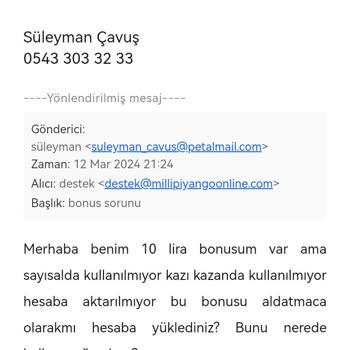 Milli Piyango Bonus Kullandırmama Durumu