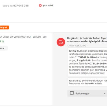 Hepsiburada-Ürünü Sormadan İptal Etti