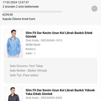 Tudors Gömlek Para İadesi Yapılmasını Önemle Rica Ediyorum