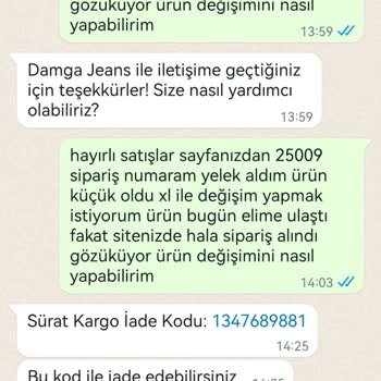 Damga Jeans Para İademi Gerçekleştirmiyorlar.