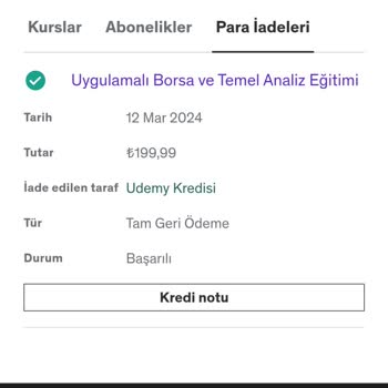 Udemy Eğitim Para İadesi Hk