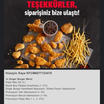 KFC Uygulamasındaki Sipariş Şikayet Kısmı