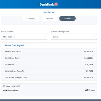 Denizbank 1 Yıl Dolmadan Kesilen Kart Ücreti