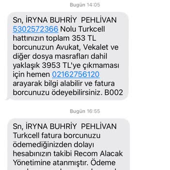 Threatening Messages Regarding Unpaid Bill from Turkcell