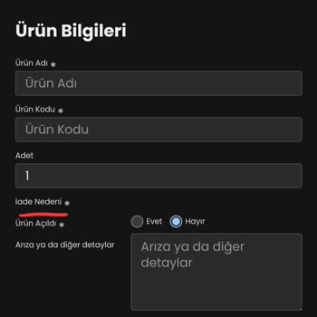 Beylerce.com İade Oluşturma Engeli