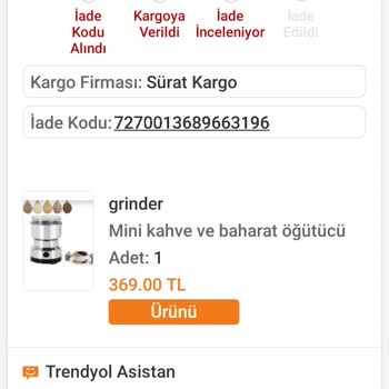 Trendyol Rustik Home Ürün İade Sonucunda Ödenen Ücretin Geri İadesi