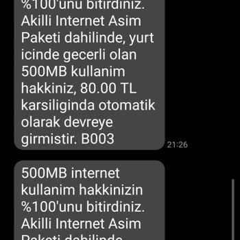 Vodafone Tarife Aşım Mağduriyeti