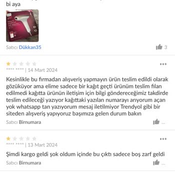 Trendyol ( Birnumara ) Adlı Satıcı Ürün Göndermiyor