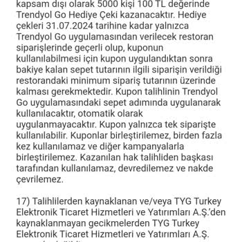 Trendyol Hızlı Market Trendyol Çekiliş Hakkım Verilmedi