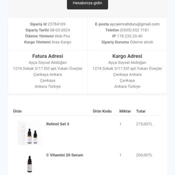 Doa Kozmetik Eksik Ürün Yolladı!