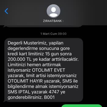Ziraat Bankası Otolimit Hayır Cevabına Rağmen Limitimi Arttırıyor