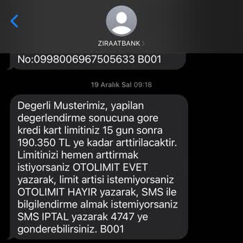 Ziraat Bankası Otolimit Hayır Cevabına Rağmen Limitimi Arttırıyor