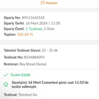 Trendyol GO Paketi Getirmeyip, Ücretini De İade Etmedi.