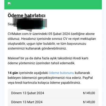Cvmaker.com.tr. Haberiniz Olmadan Üyelik Ücreti Almaya Çalışıyorlar.