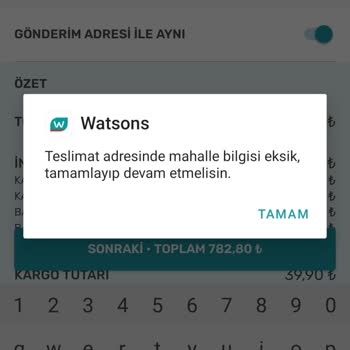 Watsons Sipariş Oluşturamama Sorunu