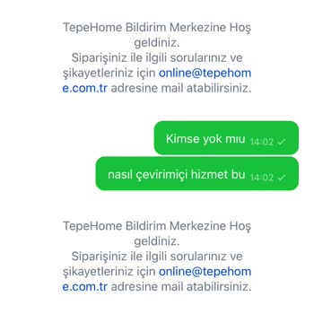 Tepe Home Teslim Edilmeyen Bilgi Verilmeyen Ürün