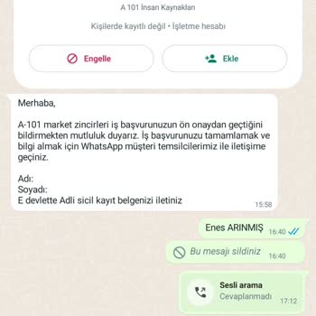Fake WhatsApp'tan Gelen A101 İş İçin Ön Onay Mesajı