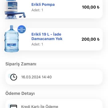 Erikli 1 Damacana Suyu Teslim Edemiyor