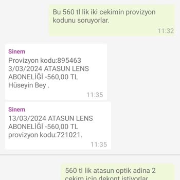 Atasun Optik Alışveriş Yapmadım. Abonelik Ücreti Kesilmiş.